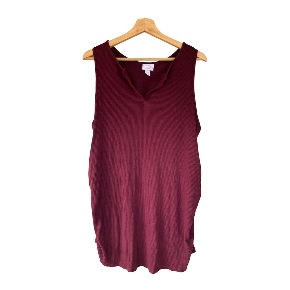 Isabel Maternity XXL Red Ribbed Tank Top Sleeveless Tunic Knit Stretch 2XLarge